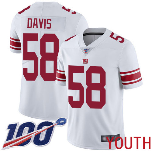 Youth New York Giants #58 Tae Davis White Vapor Untouchable Limited Player 100th Season Football NFL Jersey->youth nfl jersey->Youth Jersey